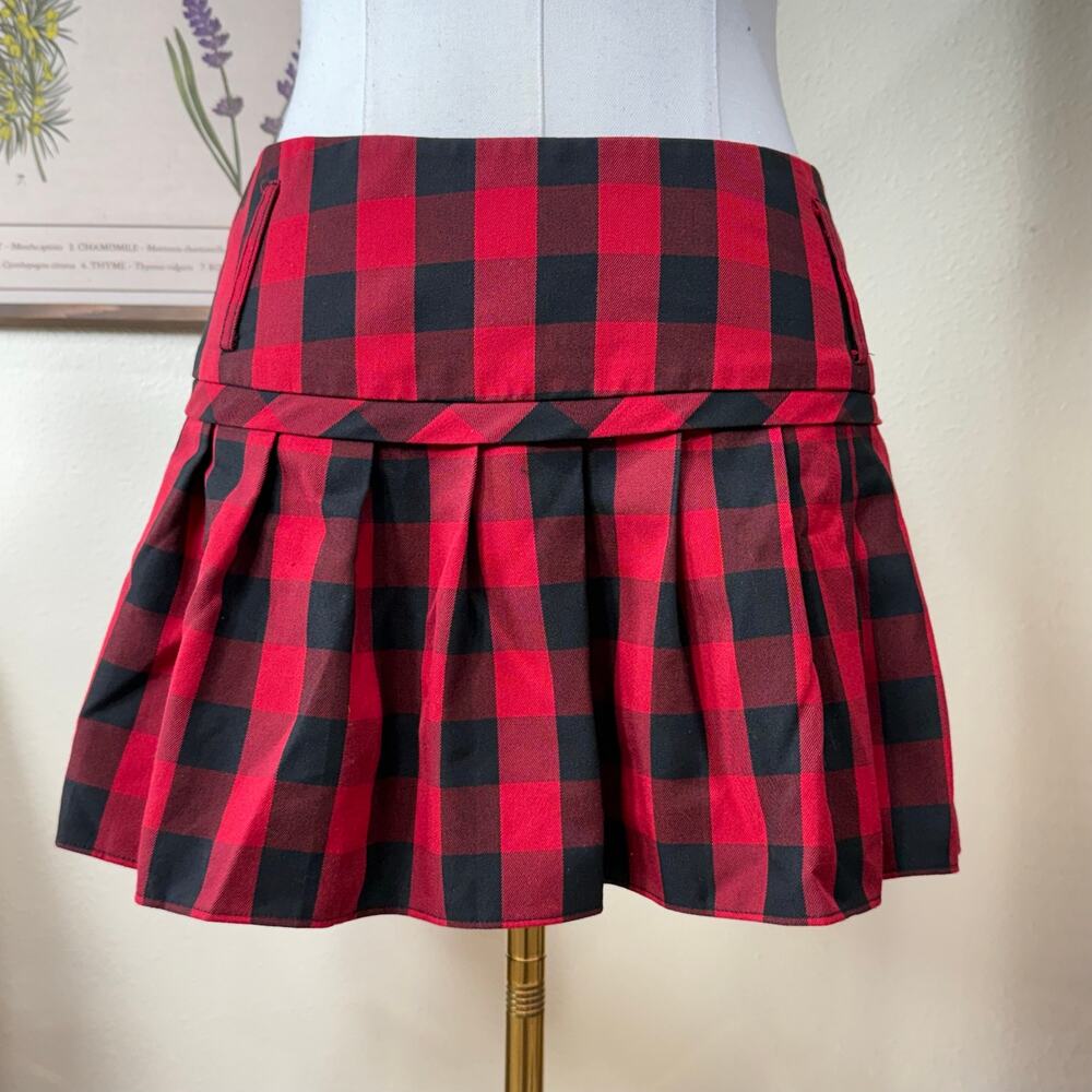 Vintage 90s Y2k Red Black Plaid Low Rise Mini Skirt Punk Grunge Mall Goth L
